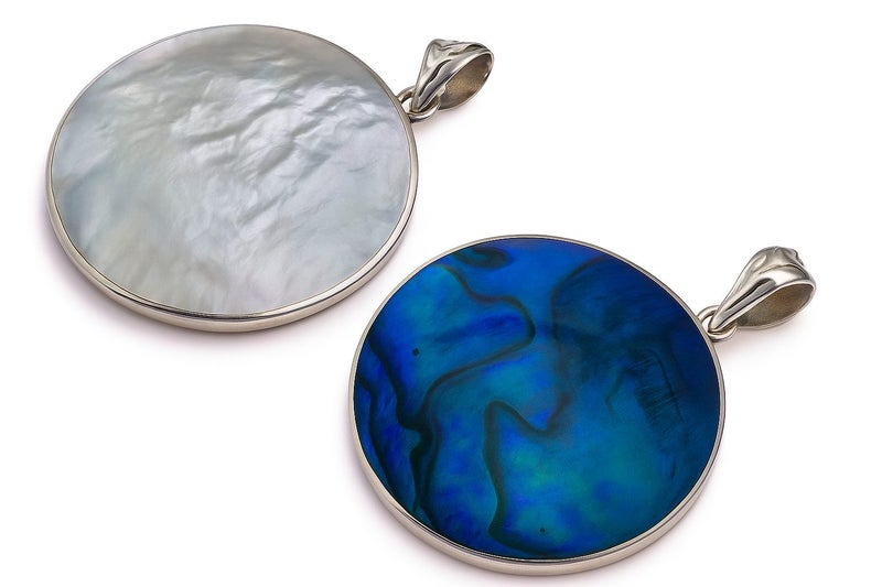 Paua Dyed Blue Mother of Pearl Double Sided Pendant Carousel 1