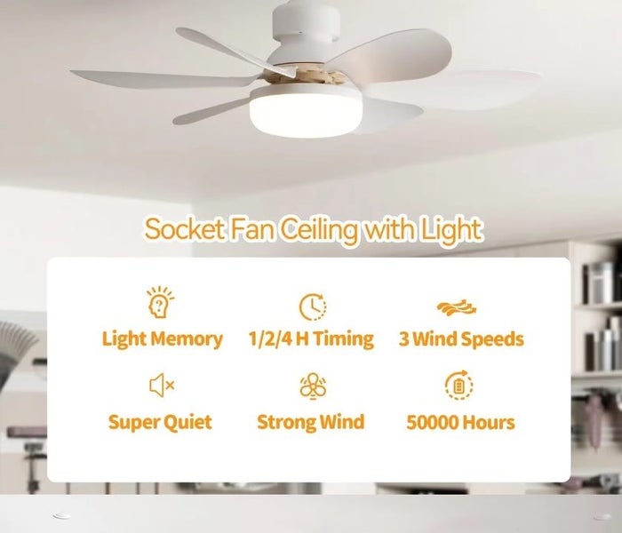52cm Silent Ceiling Fan with 3 Light Modes, 6 Blades, Plus Remote E27/E14/B22 Carousel 2