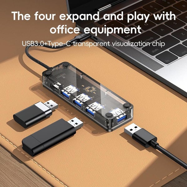 4-In-1 Type-C To Usb 3.0 Hub Adapter Grey Carousel 2