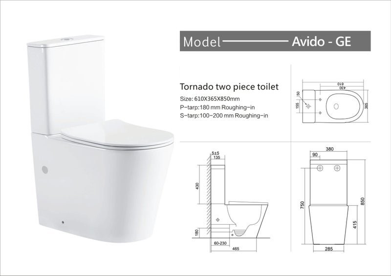 Toilet Avido Back to Wall, Rimless Stronger Flushing Toilet, Shorter Size Carousel 1