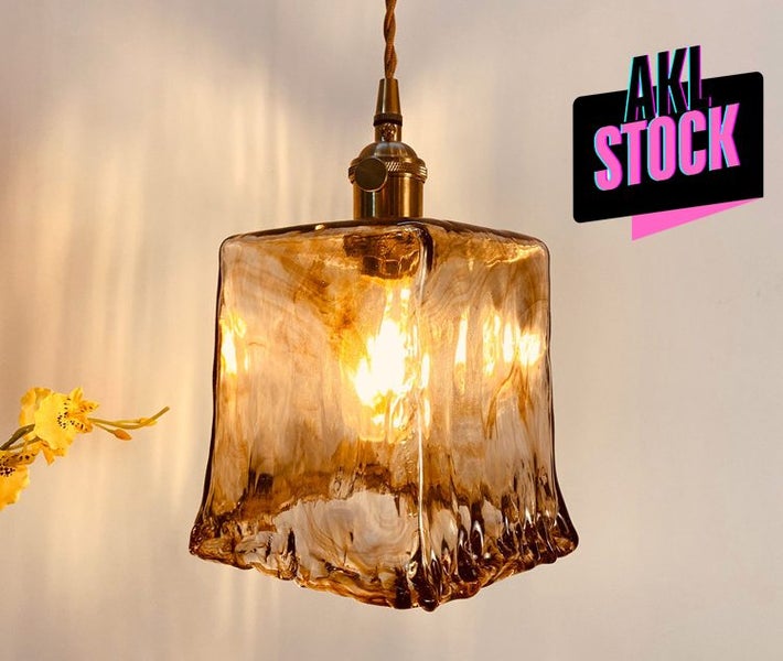 Antique Brass Glass Ceiling Pendant Lamp Cube Lampshade Carousel 1