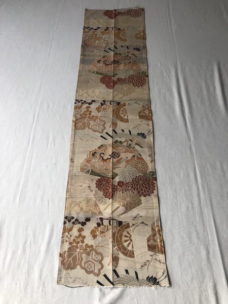 Vintage Woven Silk Japanse Obi Fabric Woven Crane Floral Design Carousel 18