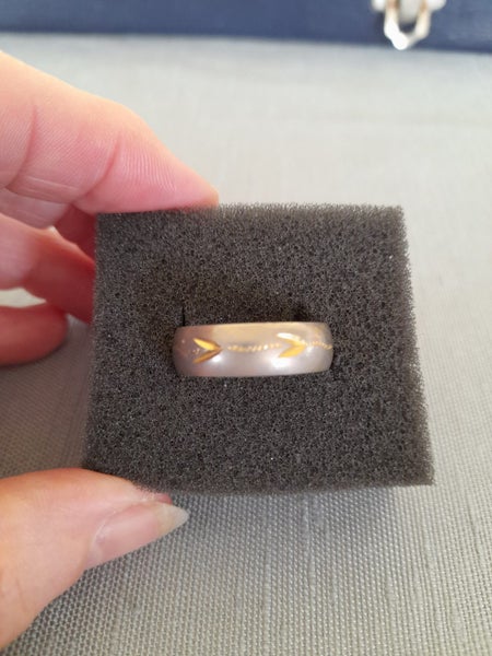 UNDERSTATED TWO TONE FASHION RING: BRUSHED SILVER WITH GOLD DECORATION (MC) Carousel 2