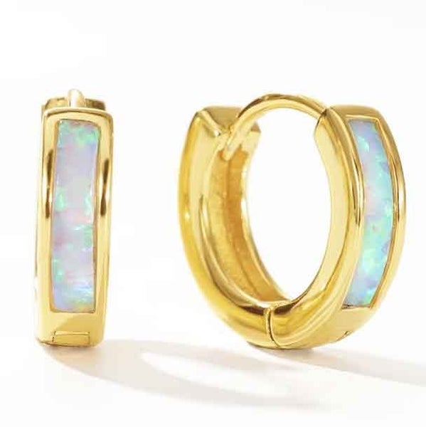925 Sterling Silver Opal Huggie Earrings "Ankara" (White) Carousel 1