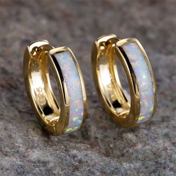 925 Sterling Silver Opal Huggie Earrings "Ankara" (White) Carousel 8