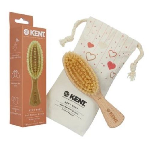 KENT Baby Fishtail Hairbrush with Canvas Bag ~ Beechwood & Natural Bristle Carousel 1