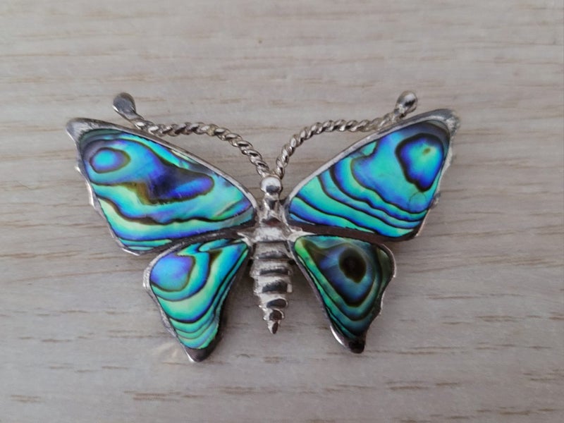 Vintage Paua butterfly brooch Carousel 1