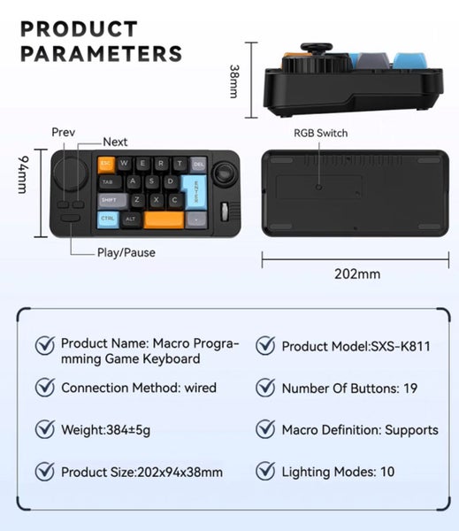 K811 Keyboard controller Corded for Gamimg Wired Single Hand keybaord Brand New Carousel 9