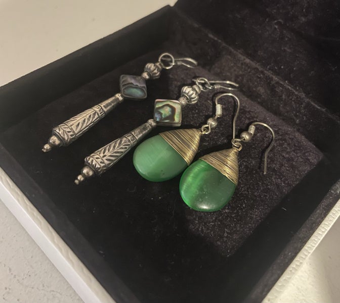 Sterling Silver Paua and Greenstone Earrings Carousel 1