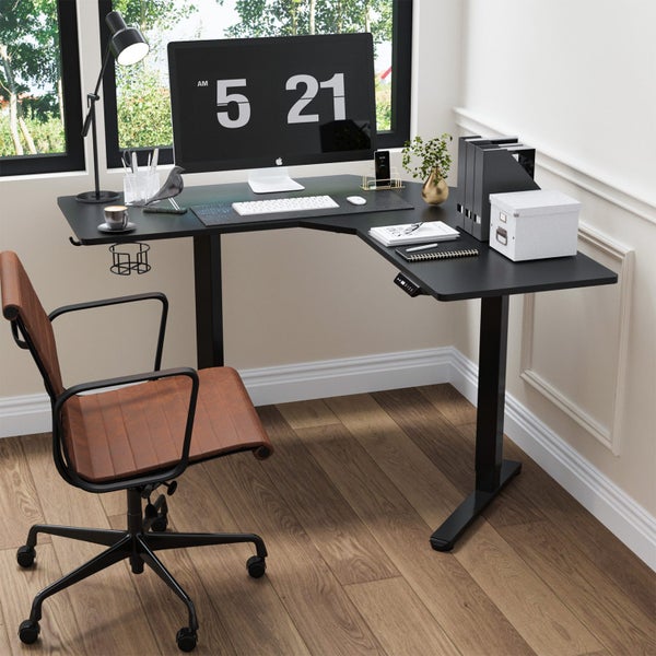 Corner Standing Desk Sit and Stand Up Computer Office Gaming L Shaped Black Carousel 1