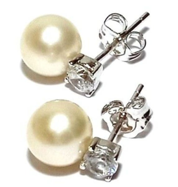 SALE! Premier Pale GOLDEN Round AKOYA PEARL &amp; Crystal Earrings Carousel 2