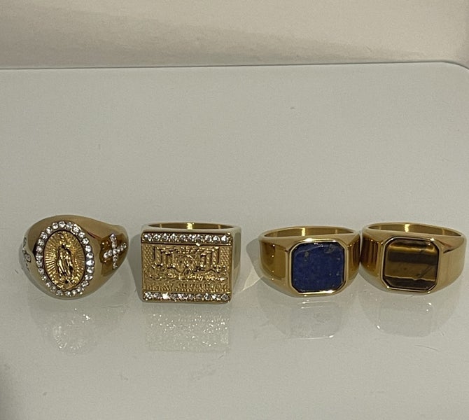 $1 reserve// 4Pcs 18ct Real Gold Plated Titanium Steel Gemstone Rings Carousel 2
