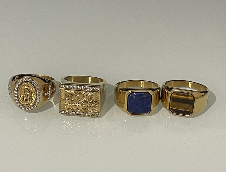 $1 reserve// 4Pcs 18ct Real Gold Plated Titanium Steel Gemstone Rings Carousel 1