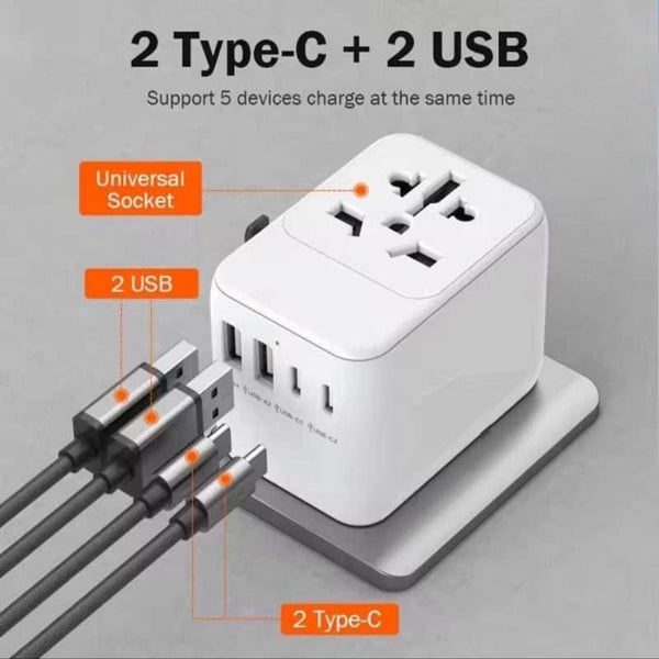 Worldplug 21W Universal Travel Adapter with 2 USB-A + 2 USB-C-Black Carousel 1