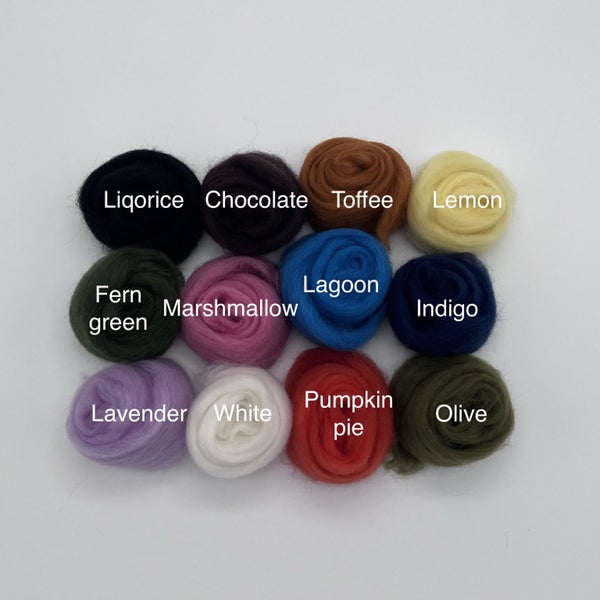 Corriedale sliver 12 colour pack (9-14g of each) Carousel 1