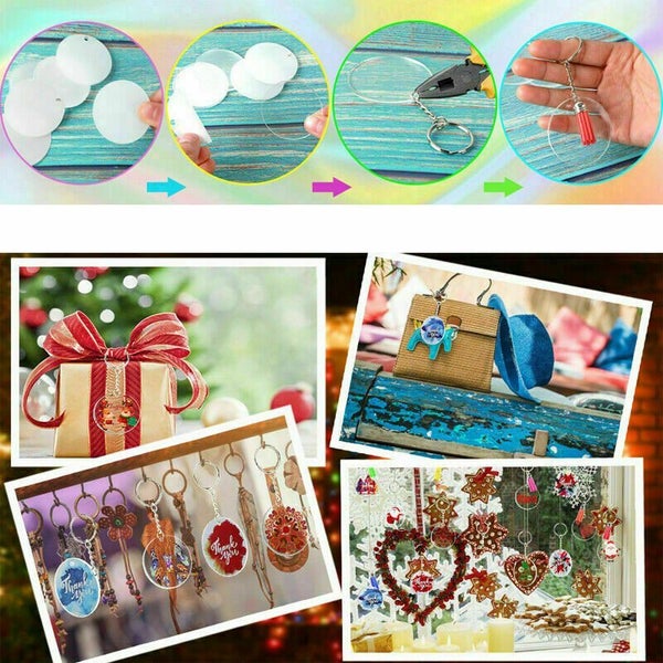 120pcs Acrylic Blank Keychain Pendant Tassels Circle Discs DIY Set Carousel 2