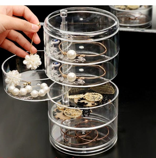 Acrylic Round 5 Tier Jewellery Organizer for Earrings Necklaces Rings Carousel 1