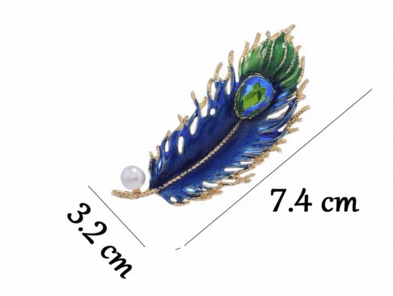 Elegant Peacock Feather Brooch with Pearl Accent Carousel 6