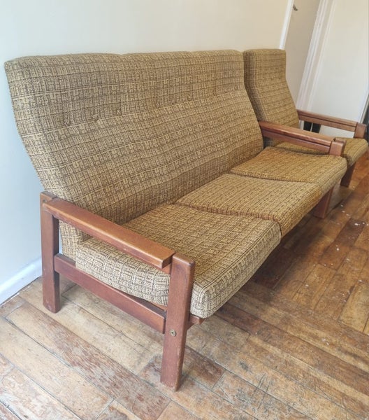 NZ Made Mid century 3 seater sofa & armchairs Carousel 1
