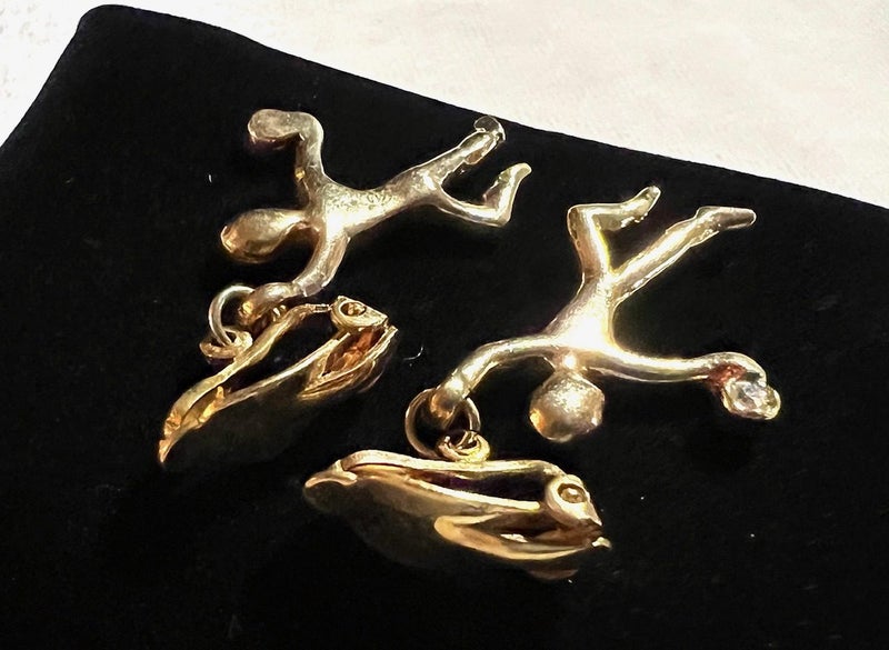 Vintage Gold Tone Belcher Chain Rhinestones DANCER Necklace & Long Clip Earrings Carousel 13