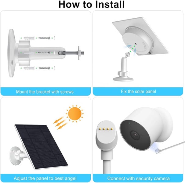 Solar Panel for Google Nest Cam Outdoor or Indoor Carousel 2