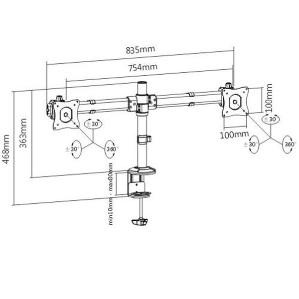 LUMI LDT06-C02 Outstanding Dual LCD Desk Mounts with Desk Clamp VESA 75/100mm Up Carousel 3
