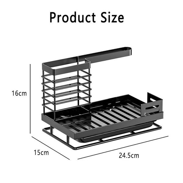 Sink Caddy with Removable Drain Tray Storage for Soap Sponge Dishcloth-Black Carousel 2