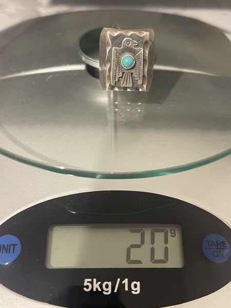 Vintage Navajo Solid Silver Thunderbird Ring-Blue Turquoise Carousel 7