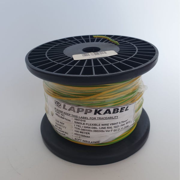 0.75mm Green/Yellow Appliance Wire 100 Meter Roll Carousel 1