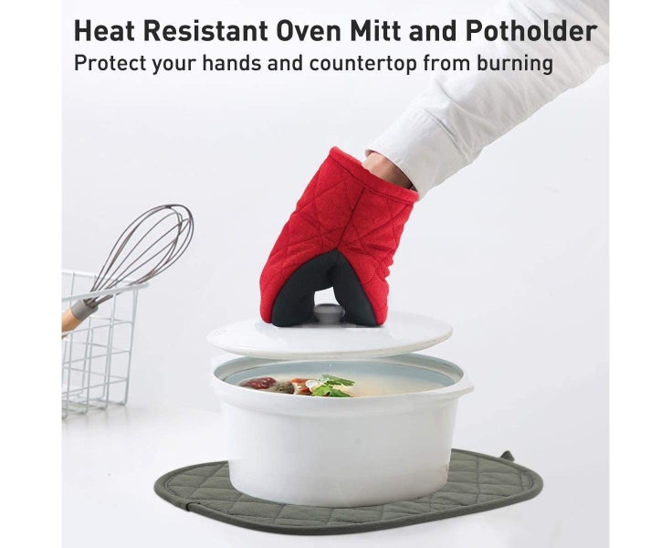 Red-AMAZINGCATS Neoprene Mini Oven Mitts, Heat Resistant 300 oF Gloves Pot Ho Carousel 7