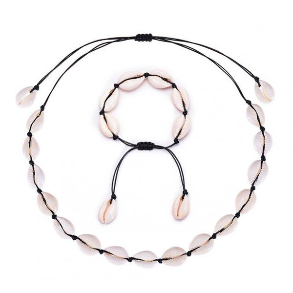Veile Studios Bohemian Style Handmade Woven Boho Natural Shell Necklace Bracelet Carousel 1