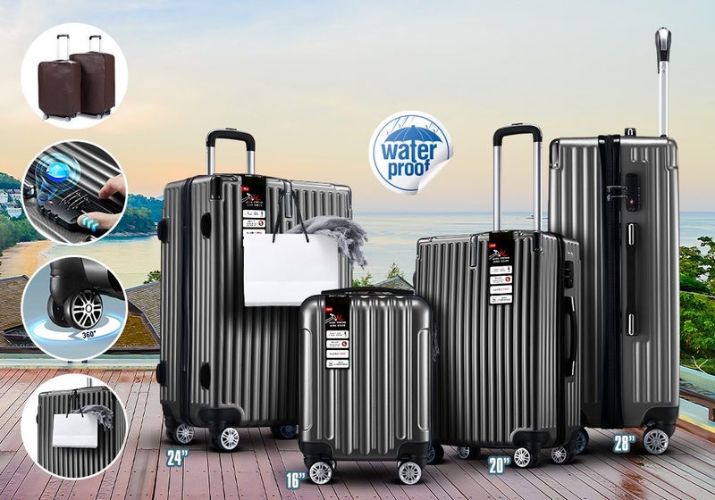 4PCS Luggage Suitcase Set Travel Hard Shell Trolley Grey Carousel 1