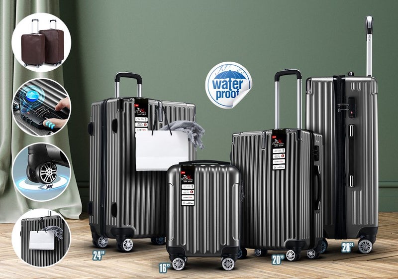 4PCS Luggage Suitcase Set Travel Hard Shell Trolley Grey Carousel 2