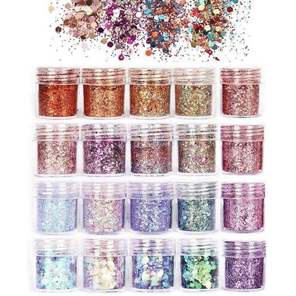 Craft Glitter Sequins UV Epoxy Resin Pigment Assorted 20 Bottles Carousel 1