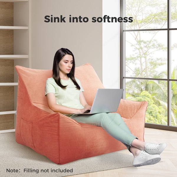 Marlow Bean Bag Chair Cover Suede Indoor Home Game Lounger Seat Lazy Sofa Tan Carousel 2