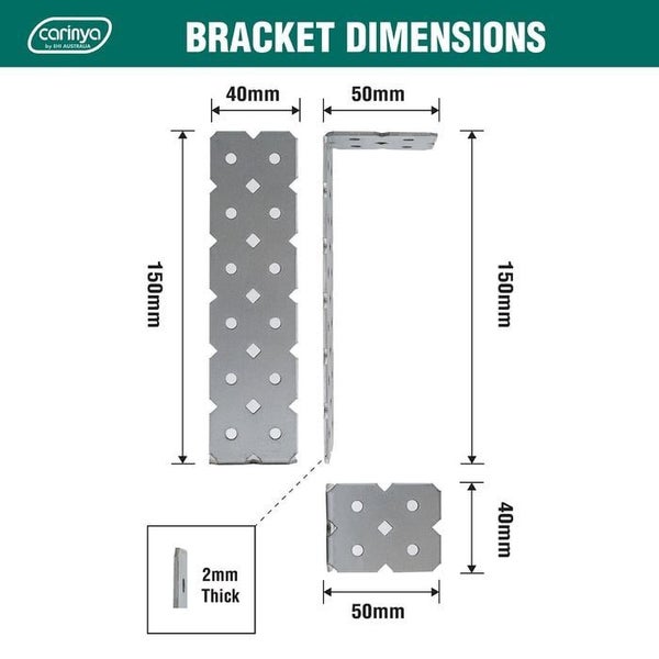 Carinya 150 x 50 x 40 x 2mm Galvanised Angle Make-A-Bracket 4PCS Carousel 2