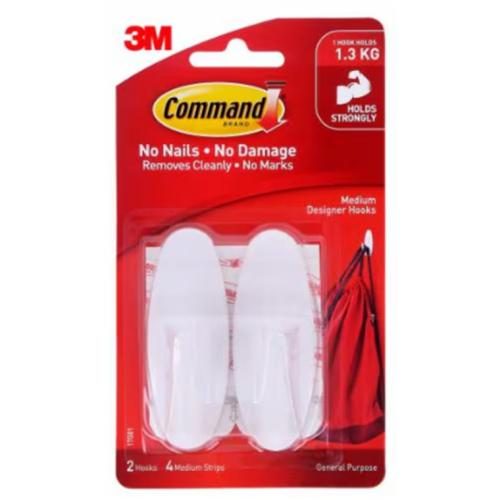 3M 10335 Command Hook 17081 Designer Medium White, Pack of 2 [7000037926] Carousel 1