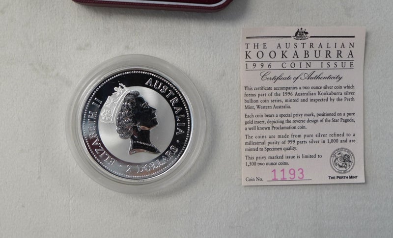 Australia 1996 Kookaburra 2oz $2 Silver Coin Carousel 2