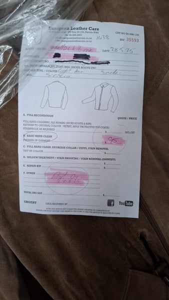 Newly dry-cleaned - tan leather suede hooded jacket - lovely condition Carousel 2