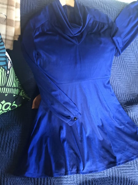Cute 70’s retro cobalt blue, lovely flattering flare, mini dress Carousel 2