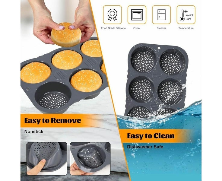 Silicone Bread Loaf Pan Non-stick Baking Tray Reusable Hamburger Bun Mold Hom Carousel 7
