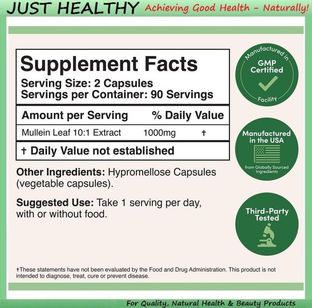 MULLEIN LEAF - HIGH STRENGTH - 5,000 mg per CAP - ATIOXIDANT - 180 VCAPS Carousel 2