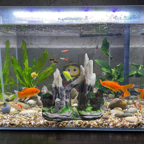 Aquarium Snow Mountain View with Step and Rock Cave Fish Tank Decor Carousel 4