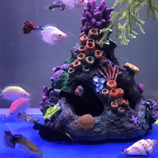 Aquarium Coral Reef Decoration Resin Betta Fish Hideaway Rock Carousel 4