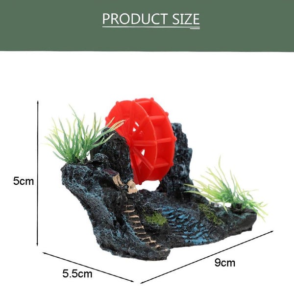 Fish Tank Mountain Decor with Waterwheel Artificial Aquarium Landscape-A Carousel 2