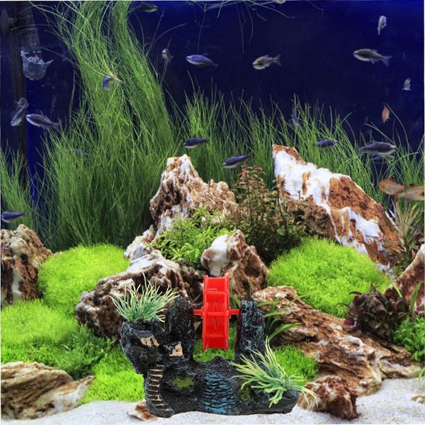 Fish Tank Mountain Decor with Waterwheel Artificial Aquarium Landscape-A Carousel 5