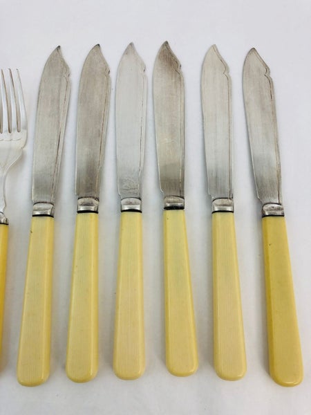 B & JS LTD - Silver Plate Bone Handle Fish Knives & Forks (21309)63617456018819112