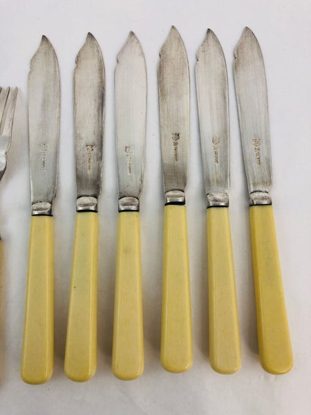 B & JS LTD - Silver Plate Bone Handle Fish Knives & Forks (21309)63617456018819114