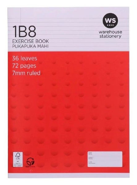 Exercise Book 1B8 7mm Ruled 36 Leaf Red Carousel 1