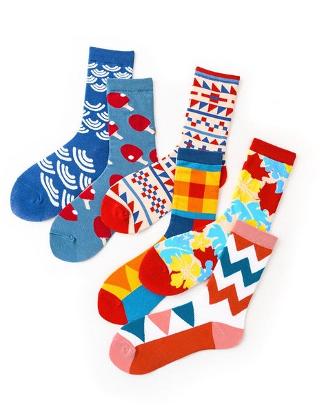 $1 R: x 5 Winter unisex pair French Retro Geometric Combination Art Socks. Carousel 1